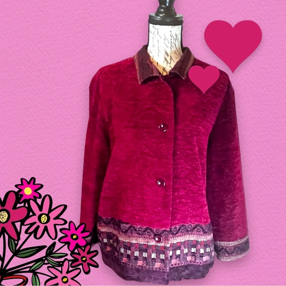 Coldwater Creek Burgundy Chenille Walking Jacket Size XL - Picture 6 of 9